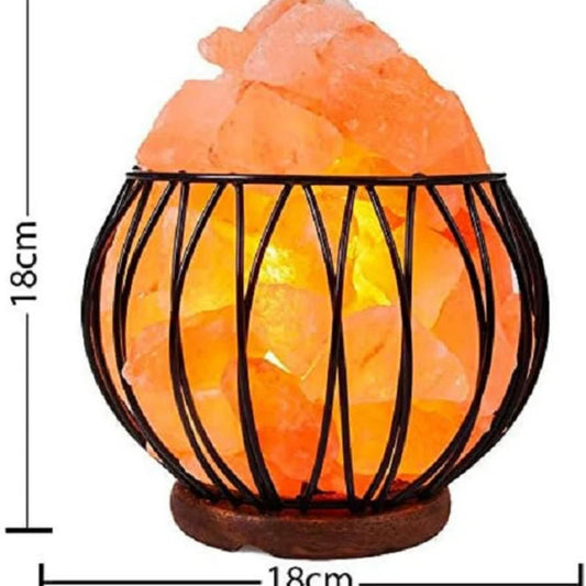 Round Metal Basket with Wooden Base Dimmable Himalayan Salt Lamp elegant Mood light for Home decor