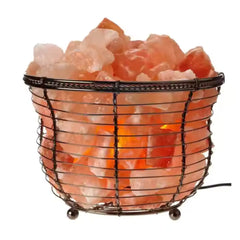 Tall Round Fancy Bowl Shape Metal Basket lamp with Pink Chunks