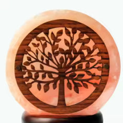 Sketch Lamp round plate 8 inch Himalayan Salt lamp Tree Printed