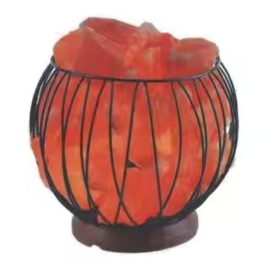 Bowl Shape Metal Basket Lamp with Salt Chunks – Natural Air Purifier WITH WOODEN BASE