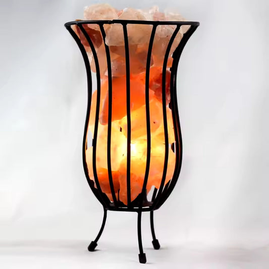 Tall Round Iron Rod Basket with Salt Chunks, Himalayan Salt Night Lights Lamps,Long metal basket Best Quality Lamps