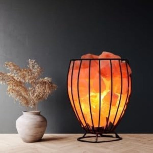 Himalayan Glow Jar Shape Metal Basket Salt Lamp