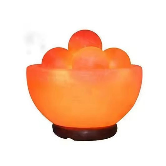 Crystal Flame Effect Natural Crafts Himalayan Bowl Shape Salt Lamp with 2 inches balls