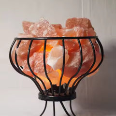 IRON Metal Basket SALT Lamp with Rock Salt Chunks