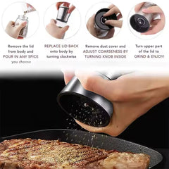 Premium Household Item Travel Salt and Pepper Grinder Set with Wooden Standing Tray Seasoning Shaker Pepper Grinder