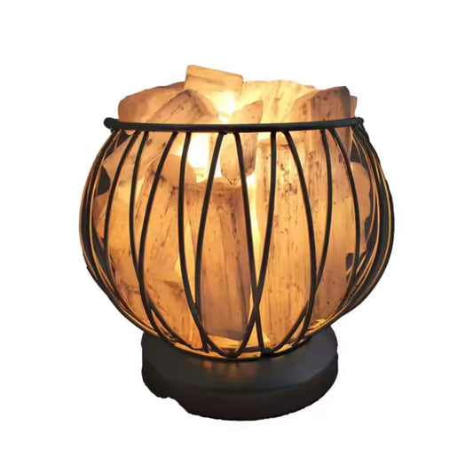 Bowl Shape Metal Basket Lamp with Salt Chunks – Natural Air Purifier WITH WOODEN BASE