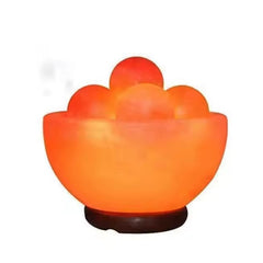 Crystal Flame Effect Natural Crafts Himalayan Bowl Shape Salt Lamp with 2 inches balls