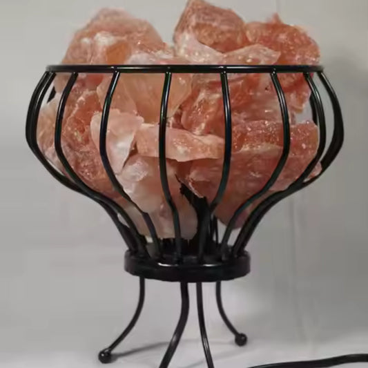 IRON Metal Basket SALT Lamp with Rock Salt Chunks