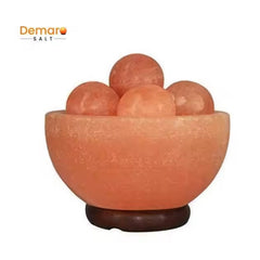 Crystal Flame Effect Natural Crafts Himalayan Bowl Shape Salt Lamp with 2 inches balls