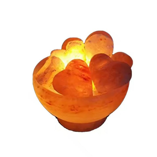 Bowl Lamp with Heart Shaped Balls, Purest Quality Himalayan Salt Fire Decorative Table Salt Lamps Ideal Gifts to loved ones