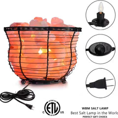 Tall Round Fancy Bowl Shape Metal Basket lamp with Pink Chunks