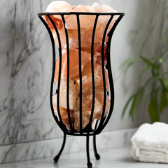Tall Round Iron Rod Basket with Salt Chunks, Himalayan Salt Night Lights Lamps,Long metal basket Best Quality Lamps