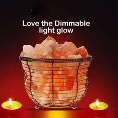 Tall Round Fancy Bowl Shape Metal Basket lamp with Pink Chunks