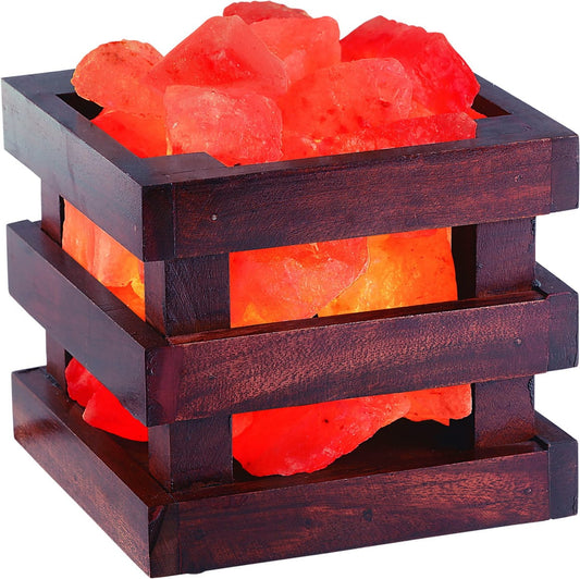 Premium Quality Cubic Shape Fancy Design Wooden Basket with Chunks by Fafa Himalayan Salt lamps