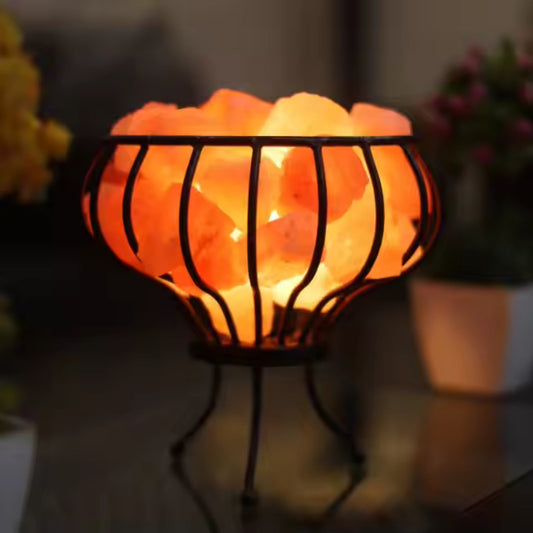 IRON Metal Basket SALT Lamp with Rock Salt Chunks