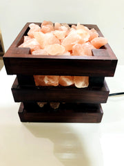 Premium Quality Cubic Shape Fancy Design Wooden Basket with Chunks by Fafa Himalayan Salt lamps
