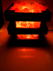 Premium Quality Cubic Shape Fancy Design Wooden Basket with Chunks by Fafa Himalayan Salt lamps