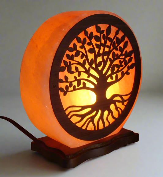 Sketch Lamp round plate 8 inch Himalayan Salt lamp Tree Printed