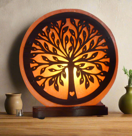 Sketch Lamp round plate 8 inch Himalayan Salt lamp Tree Printed